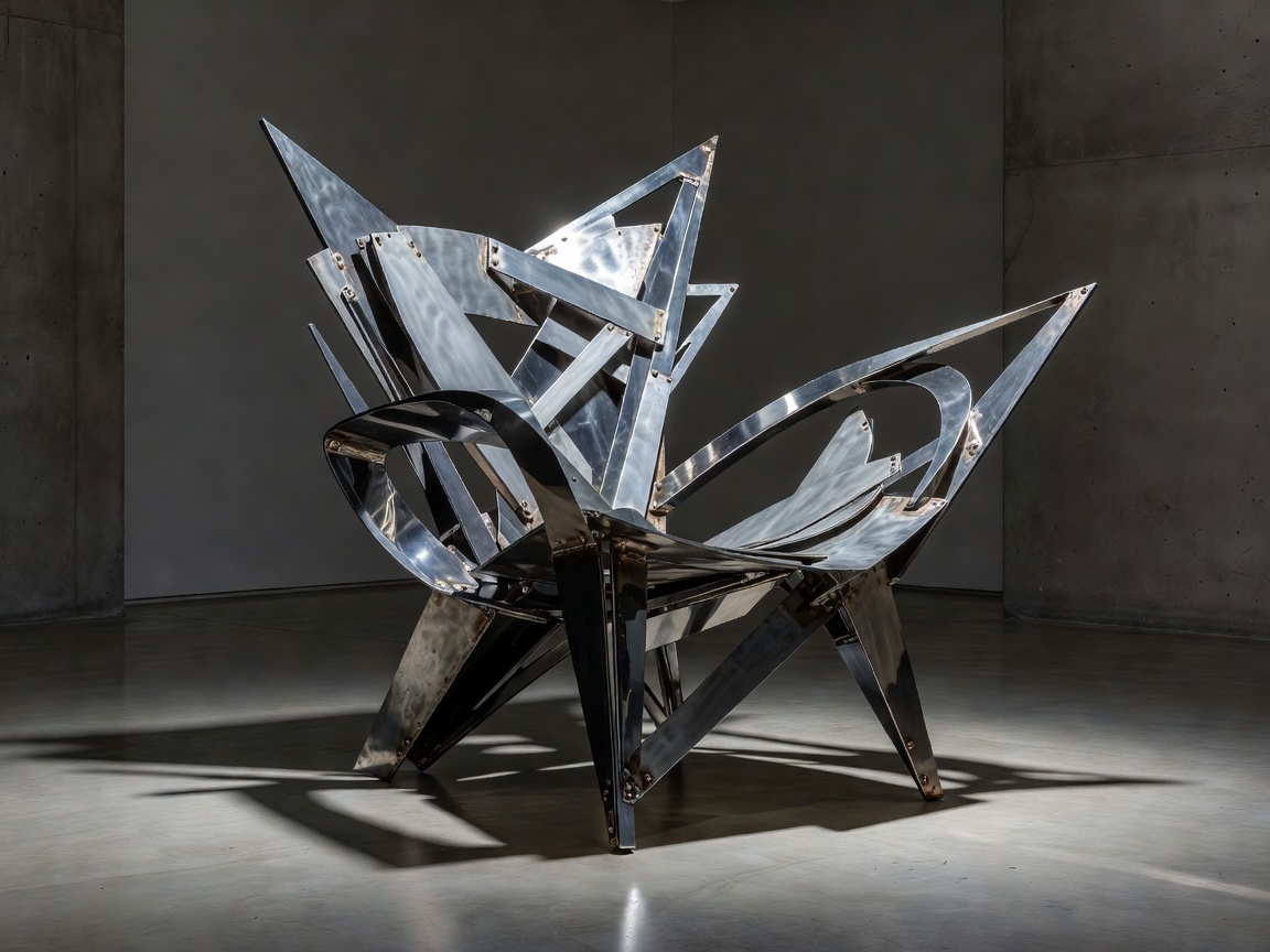 Avant-garde metallic chair acting as a sculpture